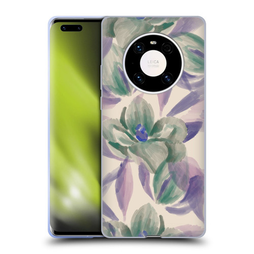 Anis Illustration Floral And Leaves Magnolias Paint Purple Soft Gel Case for Huawei Mate 40 Pro 5G