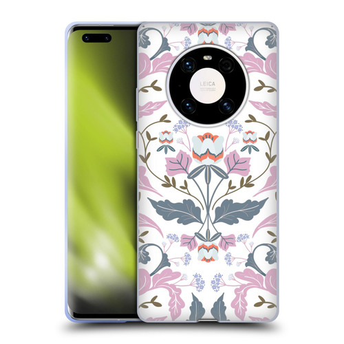 Anis Illustration Floral And Leaves Victorian Mirrored Pink Soft Gel Case for Huawei Mate 40 Pro 5G