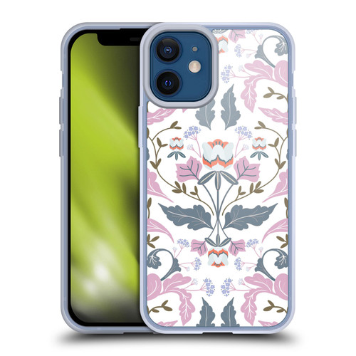 Anis Illustration Floral And Leaves Victorian Mirrored Pink Soft Gel Case for Apple iPhone 12 Mini