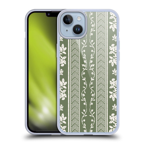 Anis Illustration Floral And Leaves Floral Stripes Green Soft Gel Case for Apple iPhone 14 Plus