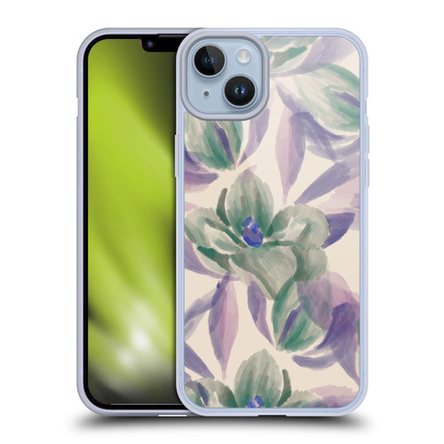 Anis Illustration Floral And Leaves Magnolias Paint Purple Soft Gel Case for Apple iPhone 14 Plus