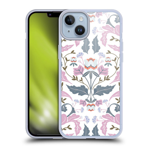 Anis Illustration Floral And Leaves Victorian Mirrored Pink Soft Gel Case for Apple iPhone 14 Plus