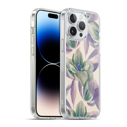Anis Illustration Floral And Leaves Magnolias Paint Purple Soft Gel Case for Apple iPhone 14 Pro Max & MagSafe