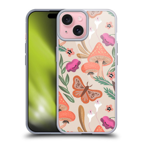 Anis Illustration Floral And Leaves Mushrooms Soft Gel Case for Apple iPhone 15