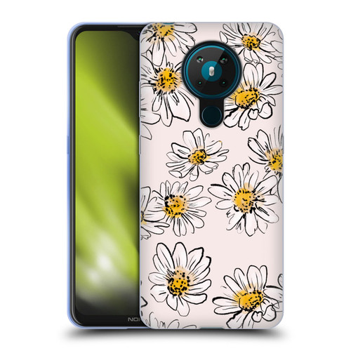 Anis Illustration Floral And Leaves Daisies Pink Pastel Soft Gel Case for Nokia 5.3