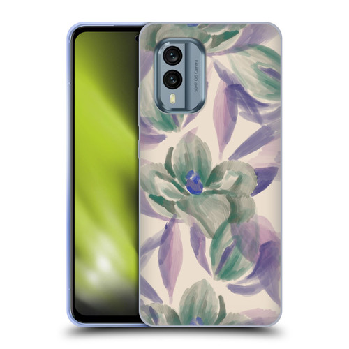 Anis Illustration Floral And Leaves Magnolias Paint Purple Soft Gel Case for Nokia X30