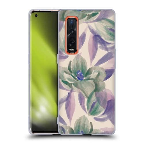 Anis Illustration Floral And Leaves Magnolias Paint Purple Soft Gel Case for OPPO Find X2 Pro 5G