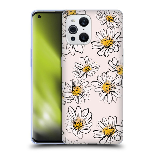 Anis Illustration Floral And Leaves Daisies Pink Pastel Soft Gel Case for OPPO Find X3 / Pro