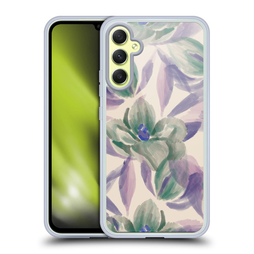 Anis Illustration Floral And Leaves Magnolias Paint Purple Soft Gel Case for Samsung Galaxy A34 5G