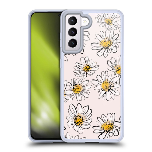 Anis Illustration Floral And Leaves Daisies Pink Pastel Soft Gel Case for Samsung Galaxy S21 5G