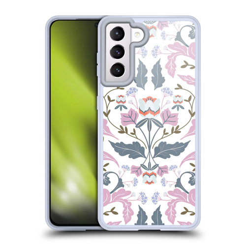 Anis Illustration Floral And Leaves Victorian Mirrored Pink Soft Gel Case for Samsung Galaxy S21 5G