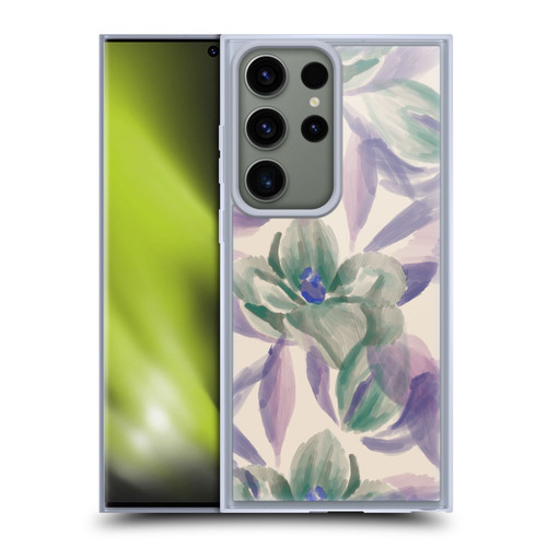 Anis Illustration Floral And Leaves Magnolias Paint Purple Soft Gel Case for Samsung Galaxy S23 Ultra 5G