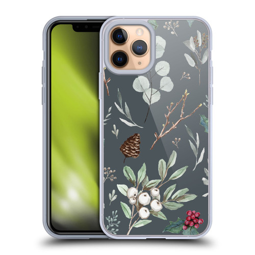Anis Illustration Floral Pattern Christmas Eucalyptus Blue Soft Gel Case for Apple iPhone 11 Pro