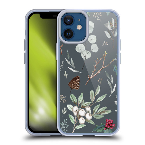Anis Illustration Floral Pattern Christmas Eucalyptus Blue Soft Gel Case for Apple iPhone 12 Mini
