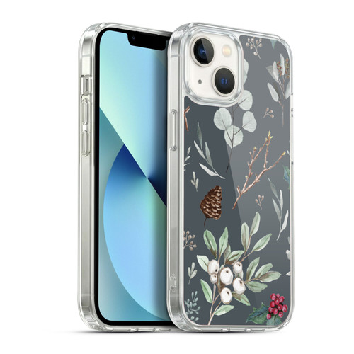Anis Illustration Floral Pattern Christmas Eucalyptus Blue Soft Gel Case for Apple iPhone 13