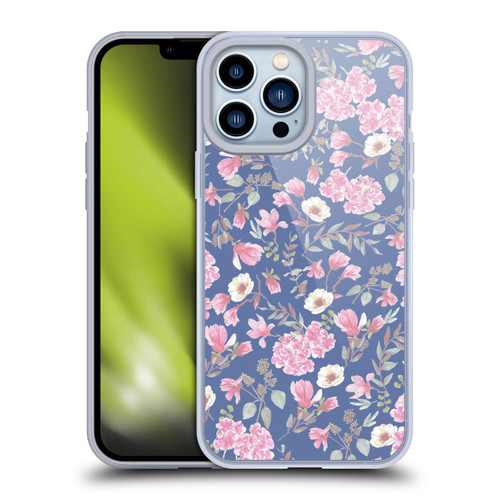 Anis Illustration Floral Pattern Romantic Blue Pink Soft Gel Case for Apple iPhone 13 Pro Max