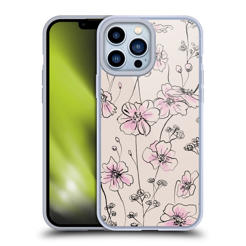 Anis Illustration Floral Pattern Wild Roses Beige Pink Soft Gel Case for Apple iPhone 13 Pro Max
