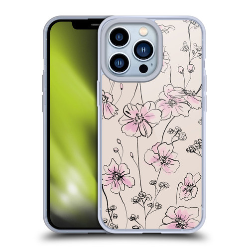Anis Illustration Floral Pattern Wild Roses Beige Pink Soft Gel Case for Apple iPhone 13 Pro