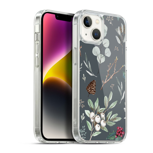Anis Illustration Floral Pattern Christmas Eucalyptus Blue Soft Gel Case for Apple iPhone 14 Plus & MagSafe