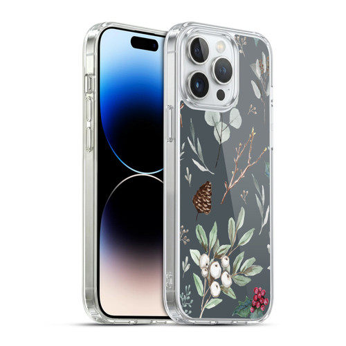 Anis Illustration Floral Pattern Christmas Eucalyptus Blue Soft Gel Case for Apple iPhone 14 Pro Max & MagSafe