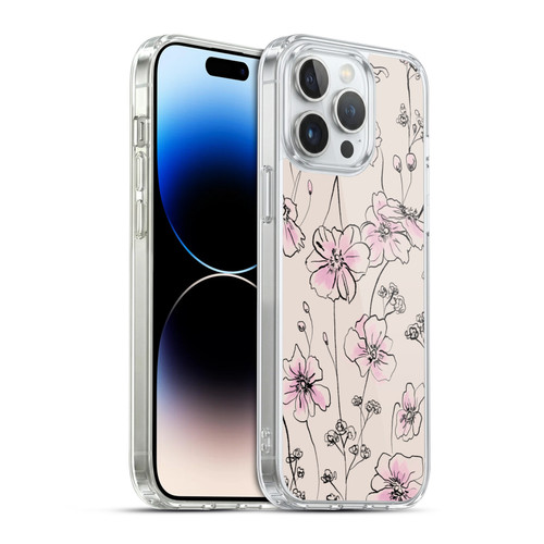 Anis Illustration Floral Pattern Wild Roses Beige Pink Soft Gel Case for Apple iPhone 14 Pro Max & MagSafe