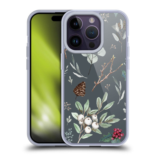 Anis Illustration Floral Pattern Christmas Eucalyptus Blue Soft Gel Case for Apple iPhone 14 Pro