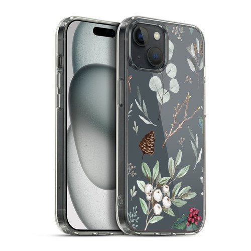 Anis Illustration Floral Pattern Christmas Eucalyptus Blue Soft Gel Case for Apple iPhone 15 Plus & MagSafe