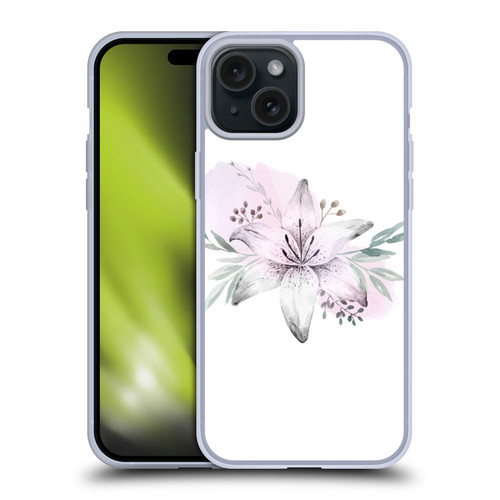 Anis Illustration Floral Pattern Lilium Flower Soft Gel Case for Apple iPhone 15 Plus