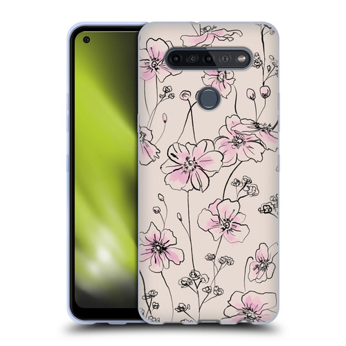 Anis Illustration Floral Pattern Wild Roses Beige Pink Soft Gel Case for LG K51S