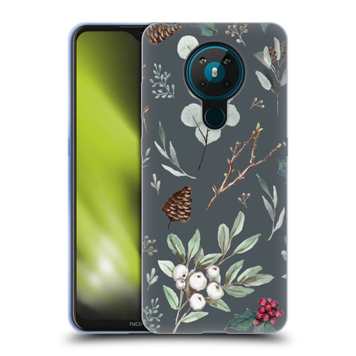 Anis Illustration Floral Pattern Christmas Eucalyptus Blue Soft Gel Case for Nokia 5.3