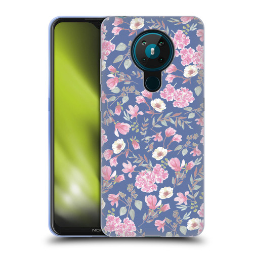 Anis Illustration Floral Pattern Romantic Blue Pink Soft Gel Case for Nokia 5.3