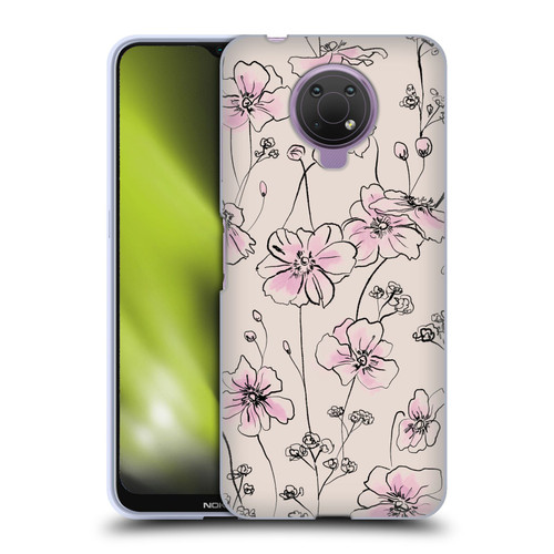 Anis Illustration Floral Pattern Wild Roses Beige Pink Soft Gel Case for Nokia G10