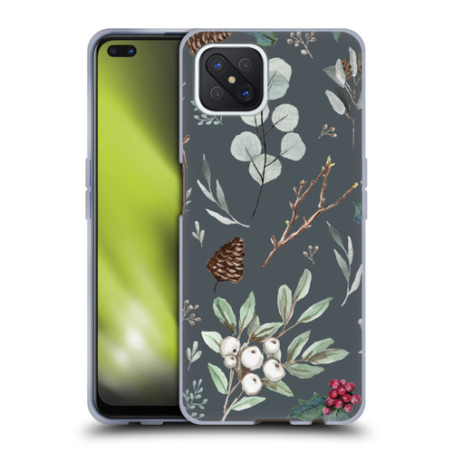 Anis Illustration Floral Pattern Christmas Eucalyptus Blue Soft Gel Case for OPPO Reno4 Z 5G