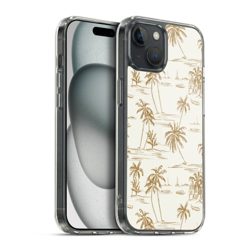 Anis Illustration Mix Pattern Beach Beige Gold Soft Gel Case for Apple iPhone 15 Plus & MagSafe