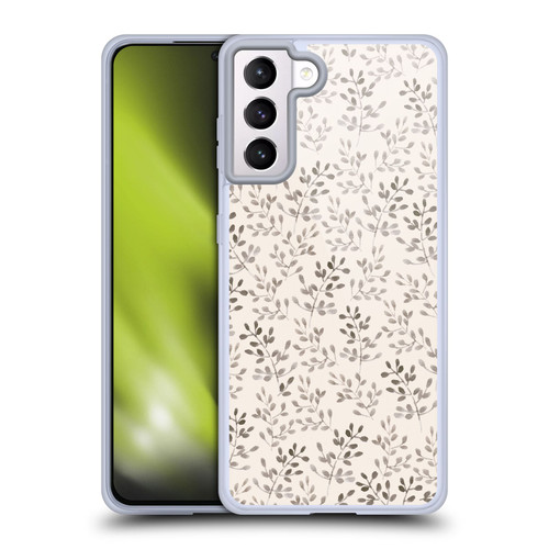 Anis Illustration Mix Pattern Tiny Leaves Beige Soft Gel Case for Samsung Galaxy S21+ 5G