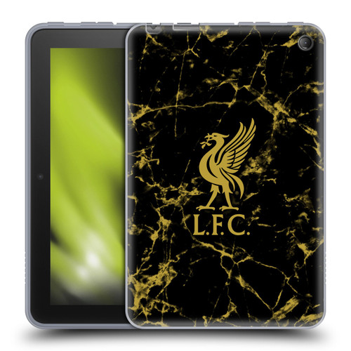 Liverpool Football Club Crest & Liverbird Patterns 1 Black & Gold Marble Soft Gel Case for Amazon Fire 7 2022