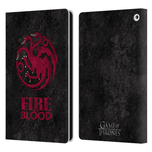 HBO Game of Thrones Dark Distressed Look Sigils Targaryen Leather Book Wallet Case Cover For Amazon Fire HD 8/Fire HD 8 Plus 2020