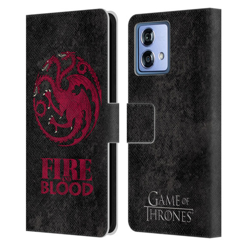 HBO Game of Thrones Dark Distressed Look Sigils Targaryen Leather Book Wallet Case Cover For Motorola Moto G84 5G
