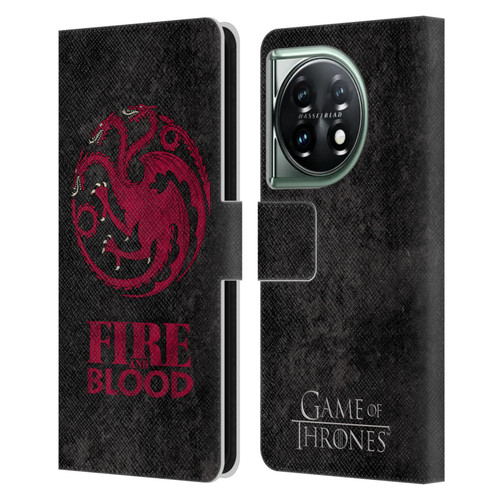 HBO Game of Thrones Dark Distressed Look Sigils Targaryen Leather Book Wallet Case Cover For OnePlus 11 5G