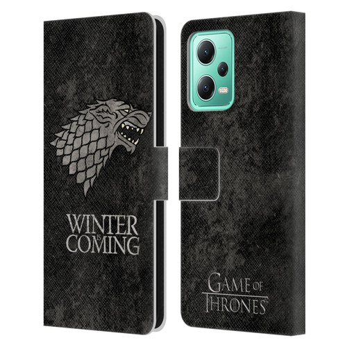 HBO Game of Thrones Dark Distressed Look Sigils Stark Leather Book Wallet Case Cover For Xiaomi Redmi Note 12 5G