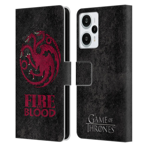 HBO Game of Thrones Dark Distressed Look Sigils Targaryen Leather Book Wallet Case Cover For Xiaomi Redmi Note 12T