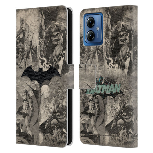 Batman DC Comics Hush Logo Collage Distressed Leather Book Wallet Case Cover For Motorola Moto G14