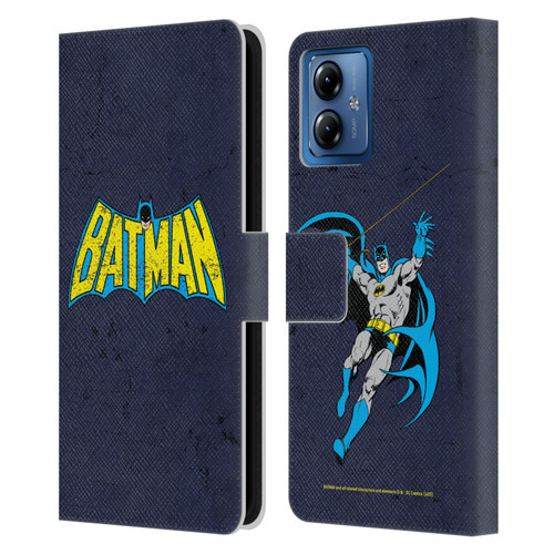 Batman DC Comics Logos Classic Distressed Leather Book Wallet Case Cover For Motorola Moto G14