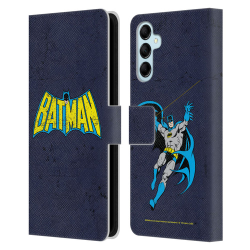 Batman DC Comics Logos Classic Distressed Leather Book Wallet Case Cover For Samsung Galaxy M14 5G