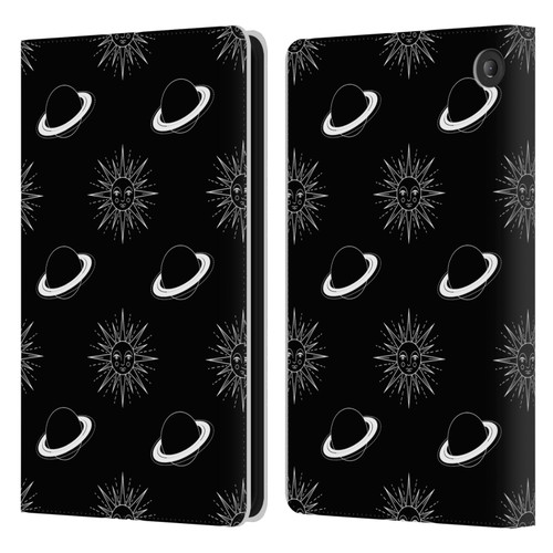 Haroulita Celestial Black And White Planet And Sun Leather Book Wallet Case Cover For Amazon Fire 7 2022