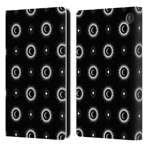 Haroulita Celestial Black And White Sun And Moon Leather Book Wallet Case Cover For Amazon Fire 7 2022