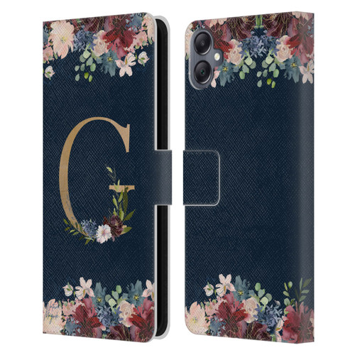 Nature Magick Floral Monogram Gold Navy Letter G Leather Book Wallet Case Cover For Samsung Galaxy A05