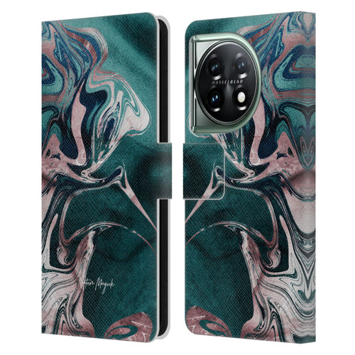 Nature Magick Luxe Gold Marble Metallic Teal Leather Book Wallet Case Cover For OnePlus 11 5G