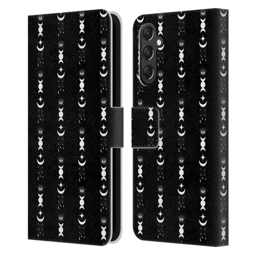 Haroulita Celestial Black And White Moon Leather Book Wallet Case Cover For Samsung Galaxy A24 4G / M34 5G