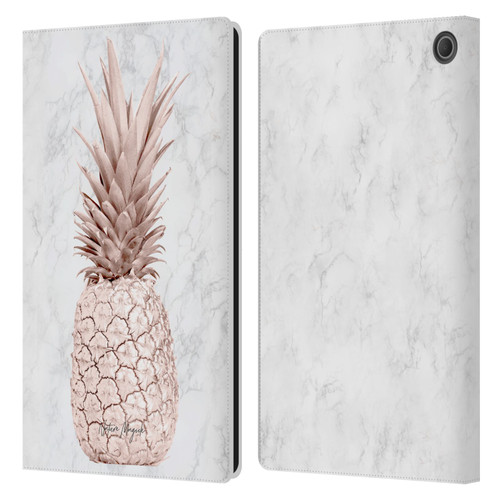 Nature Magick Rose Gold Pineapple On Marble Rose Gold Leather Book Wallet Case Cover For Amazon Fire Max 11 2023